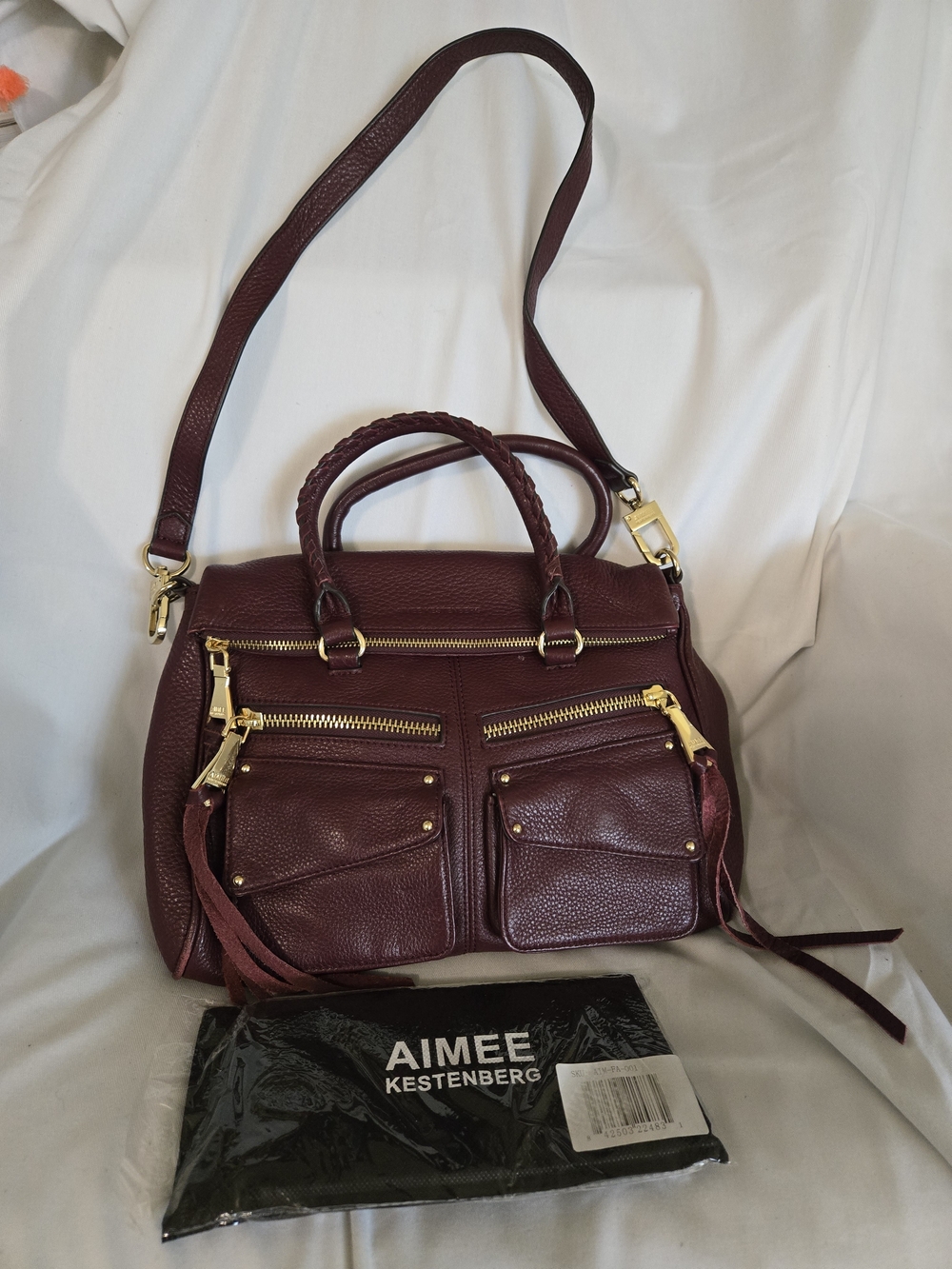 Aimee Kestenberg Burgundy Leather Satchel with Gold Hardware